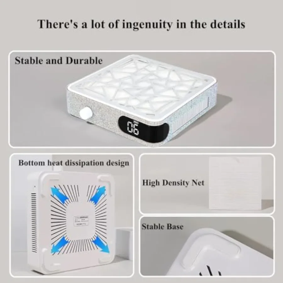 Collettore di polveri per unghie con aspiratore a ventola per unghie acriliche Uso in salone Design a diamante bianco Estrazione efficiente della polvere