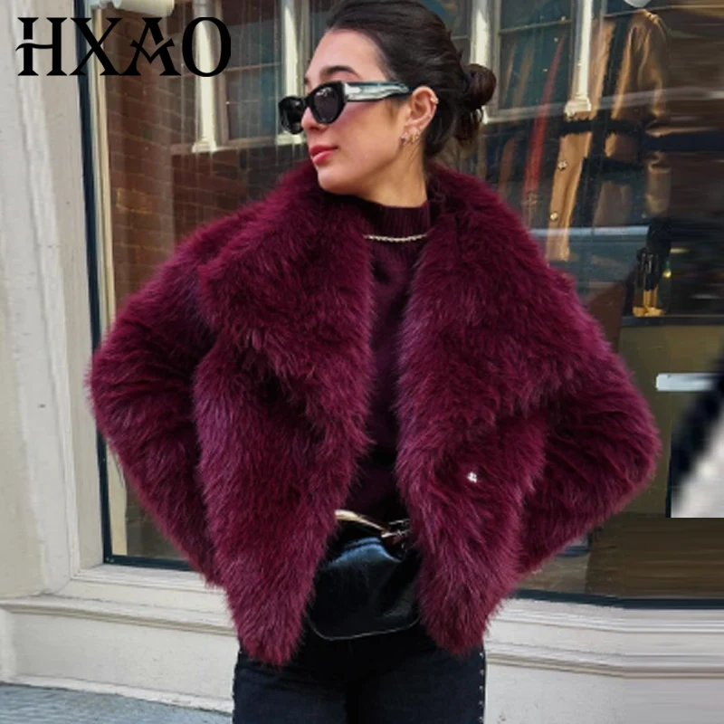 

HXAO Women's Jackets Fluffy Cropped Coat Plush Fur Jacket Autumn Winter Coat Female Long Sleeve Tops Outerwears Fashion Jackets
