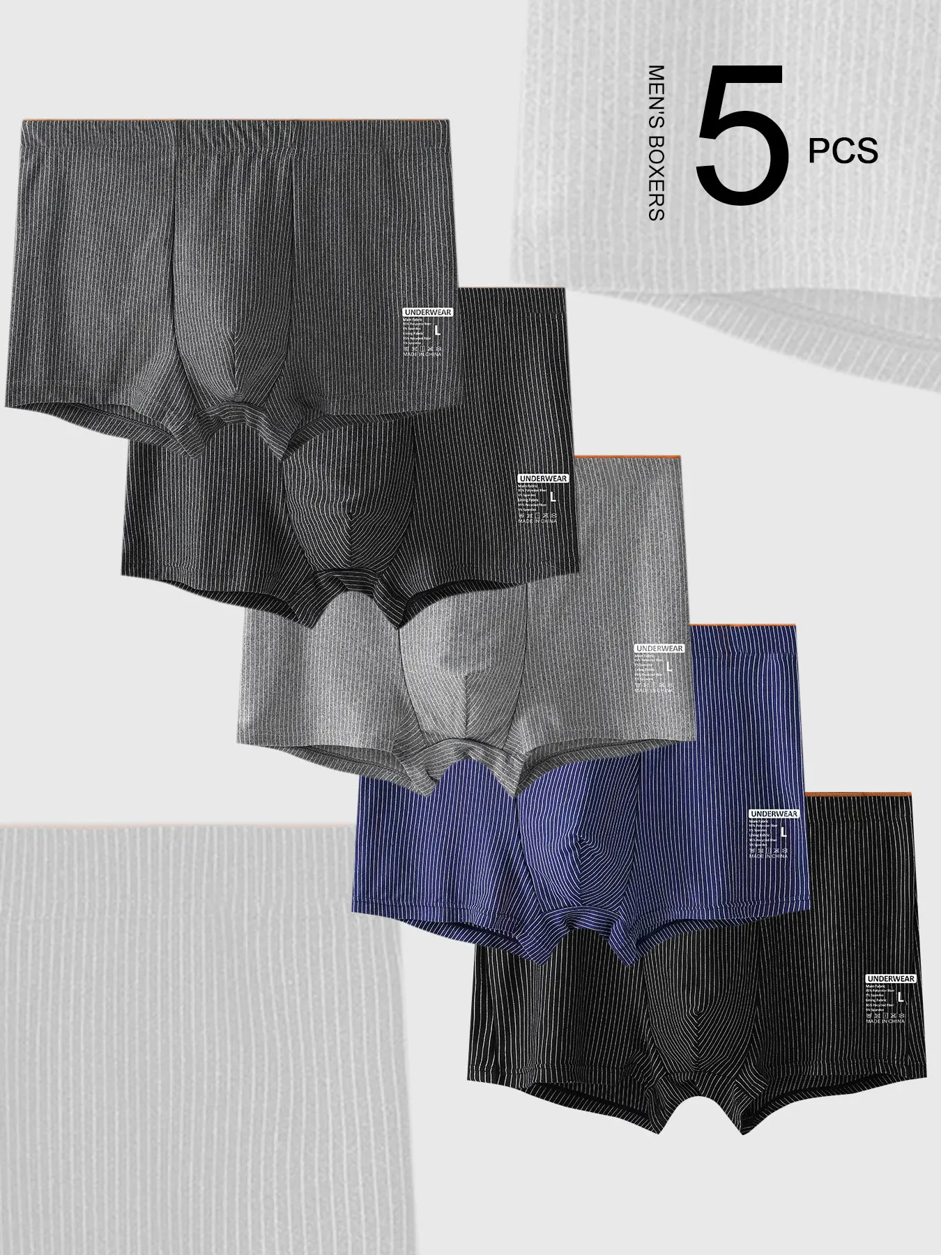 

A set of 5-piece striped men's underwear, casual, daily, comfortable and breathable men's boxer shorts
