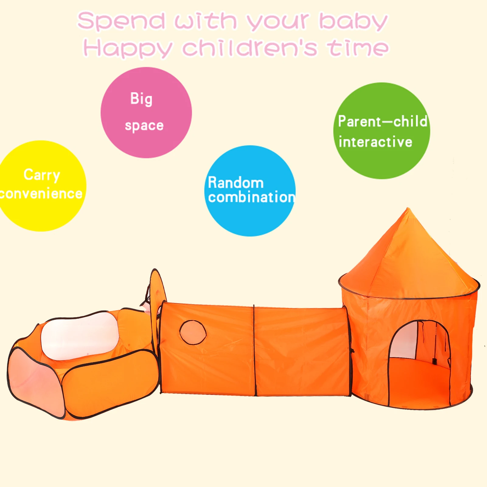 Portable Children Playing Tent and Crawling Tunnel Indoor/Outdoor Foldable Playhouse