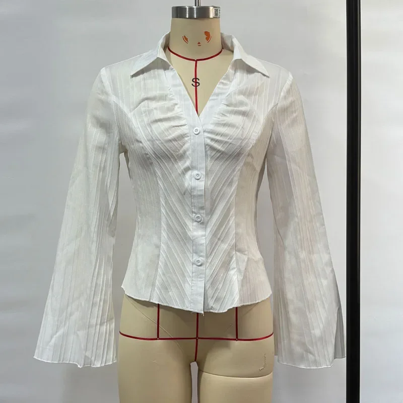 Fashion Turn Down Collar Women Shirt Blouse Long Sleeve Slim White Shirt Blouse Women Tops Camisas Blusa Camisas De Mujer Q881