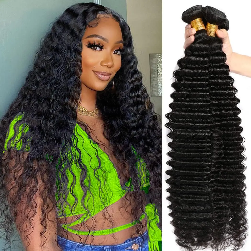 

10A Deep Wave Human Hair Bundles 32 32 32 Inch Peruvian Water Curly Bundles Human Hair 3 Bundles 100% Unprocessed Virgin Bundles