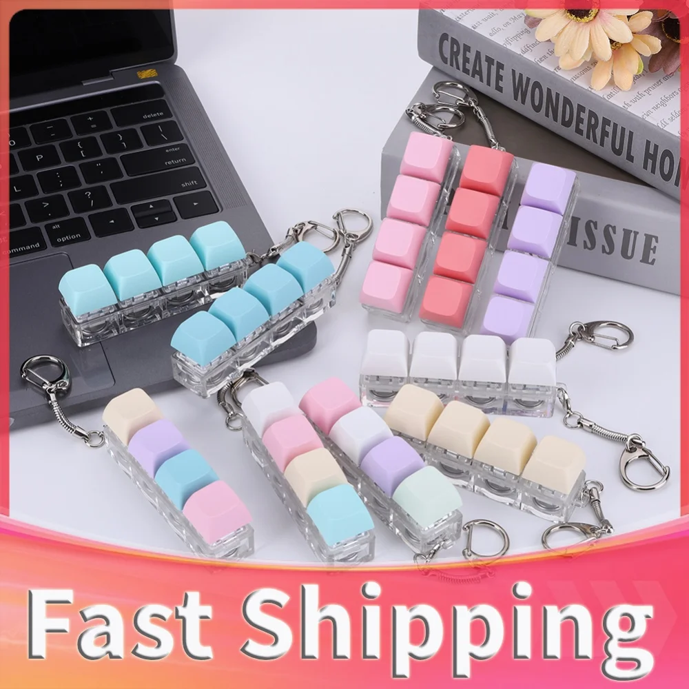Keyboard Decompression 4 Keys Keyboard Fidget with LED Light Button Mechanical Key for Adult and Kids