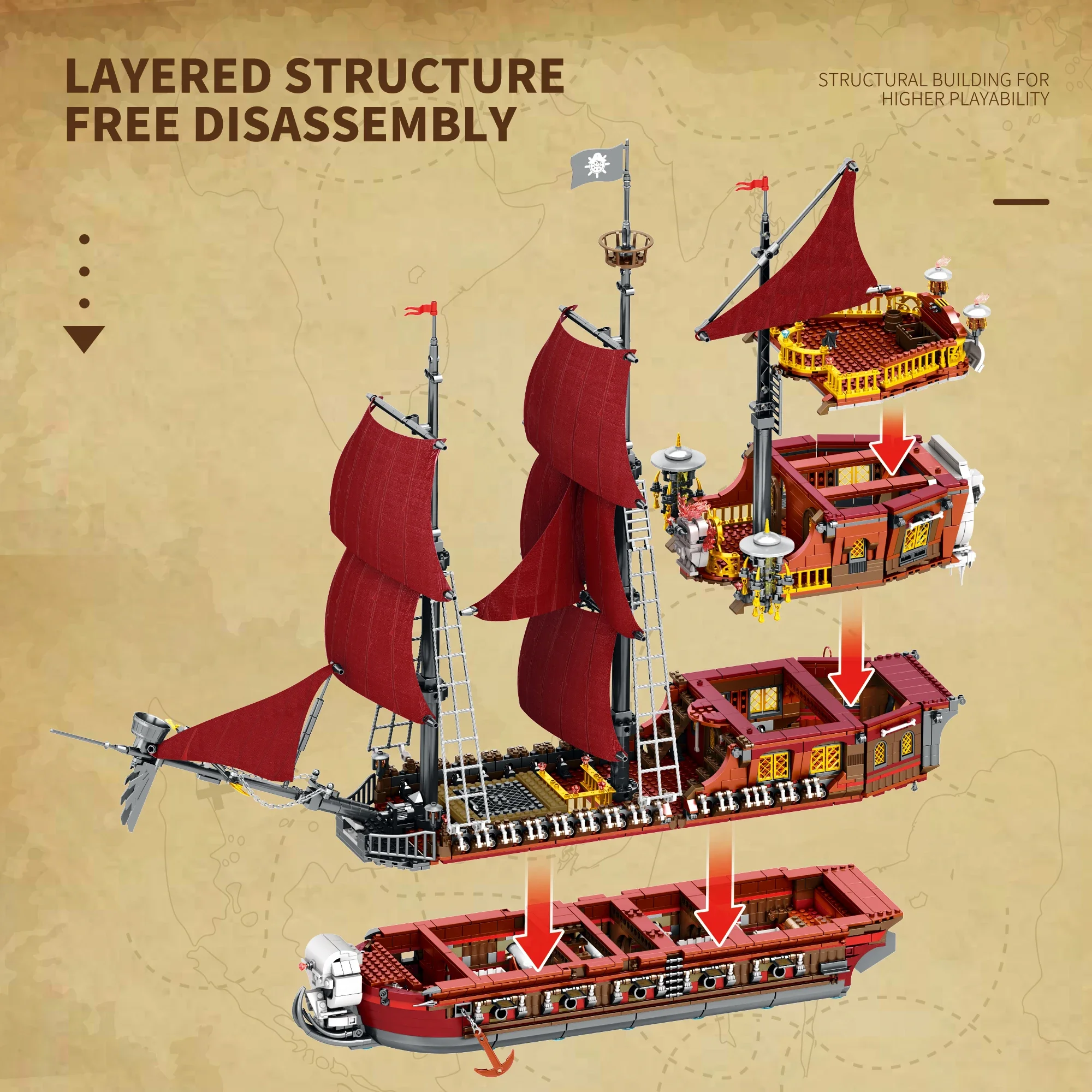 

3066PCS Pirate Revenge Ship Model Toys Building Blocks Sets Creative Home Ornaments Assembly Bricks Christmas Halloween Gifts