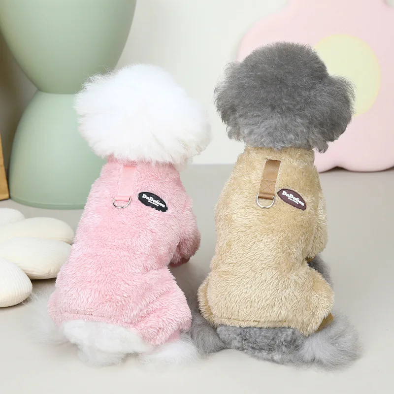 Pet clothes autumn and winter clothes new pet decorate cat clothes three-color pull ring four-legged fleece