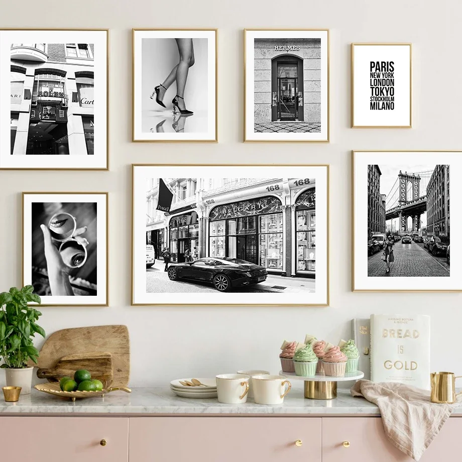 2D/Flat Noframed Black White Landscape Wall Art Mural Canvas Painting Fashion High Heel Girl Paris Posters for Living Room Decor