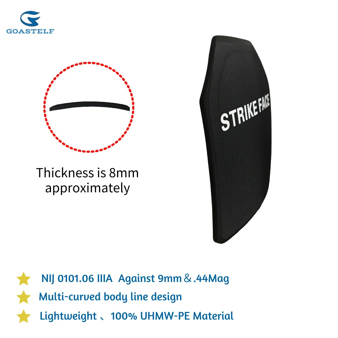 Mehrgebogene 10x12 Zoll NIJ IIIA PE Ballistische Platte 25x30cm kugelsichere Platte für taktische Weste Körperschutz gegen 9mm&.44Mag
