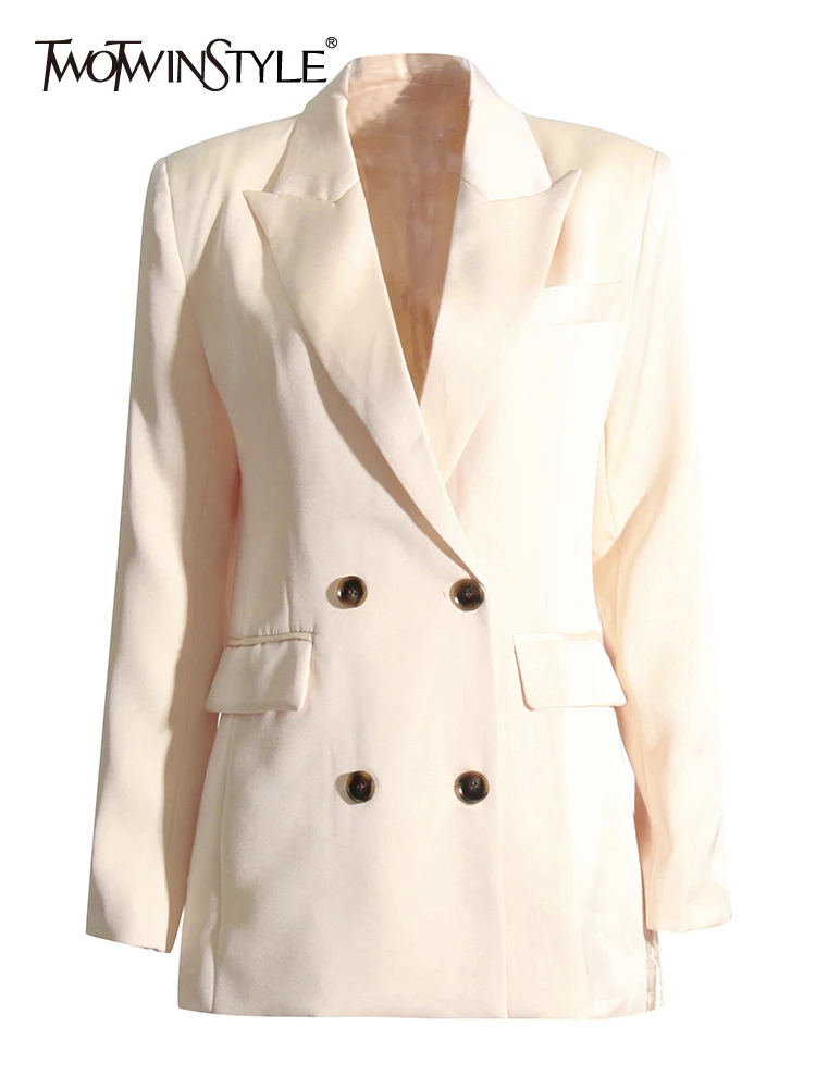 

TWOTWINSTYLE Patchwork Button Blazers For Women Notched Collar Long Sleeve Slim Temperament Blazer Female Fashion Clothing New