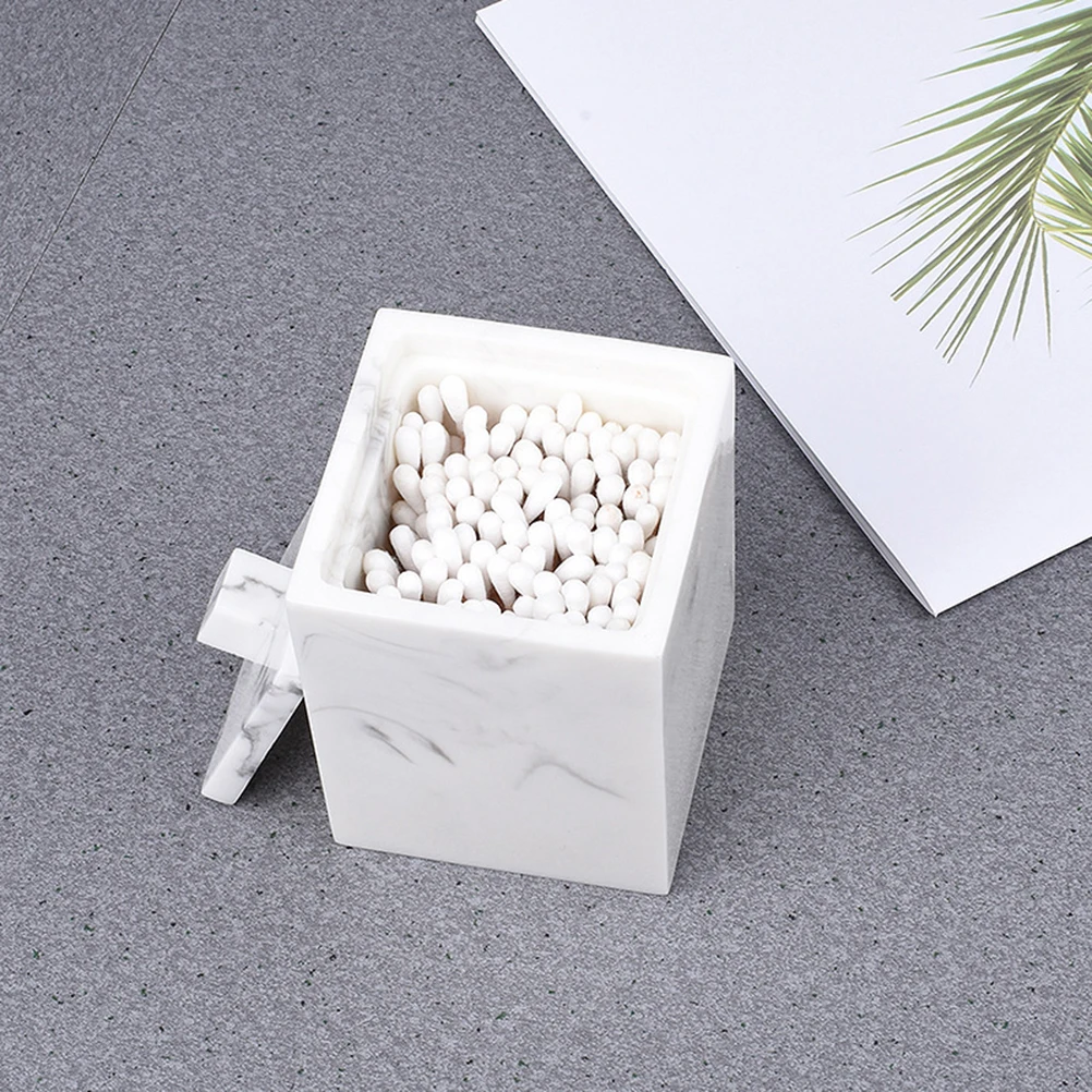 

Marble Resin Box Dustproof Cover Cotton Swabs Toothpicks Holder Pads ganizer Small Accessories Container Storage Tidy