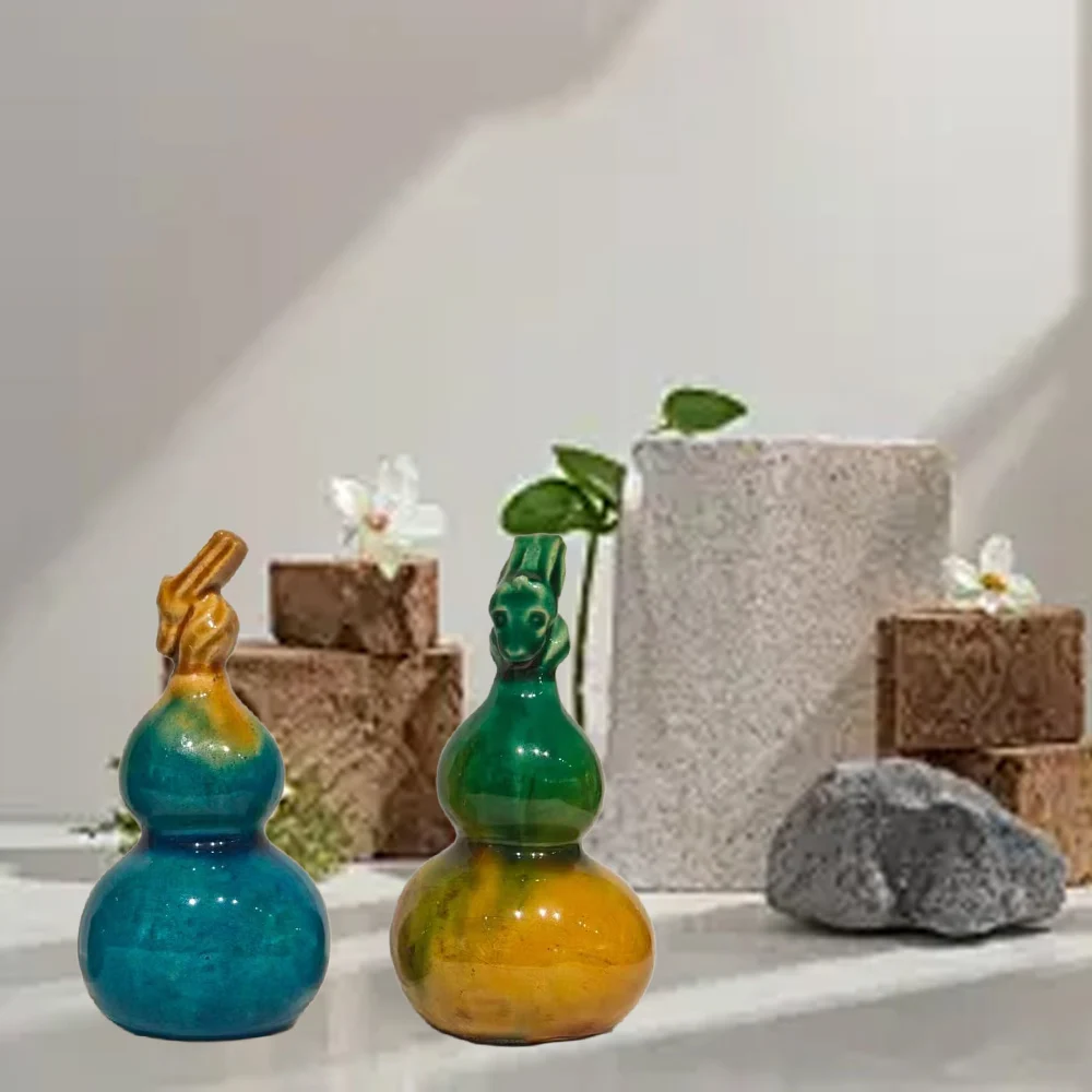 

Mini Lucky Gourd Glass Tea Pet Cute Wealth Attracting Table Decoration Tea Table Top Adorable Kung Fu Tea Set Gift