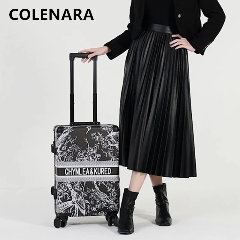 COLENARA ABS + PVC حقيبة 20 "24 بوصة سعة كبيرة حقيبة تروللي بعجلات الرجال الصعود صندوق المرأة حقيبة سفر مع عجلات المتداول الأمتعة