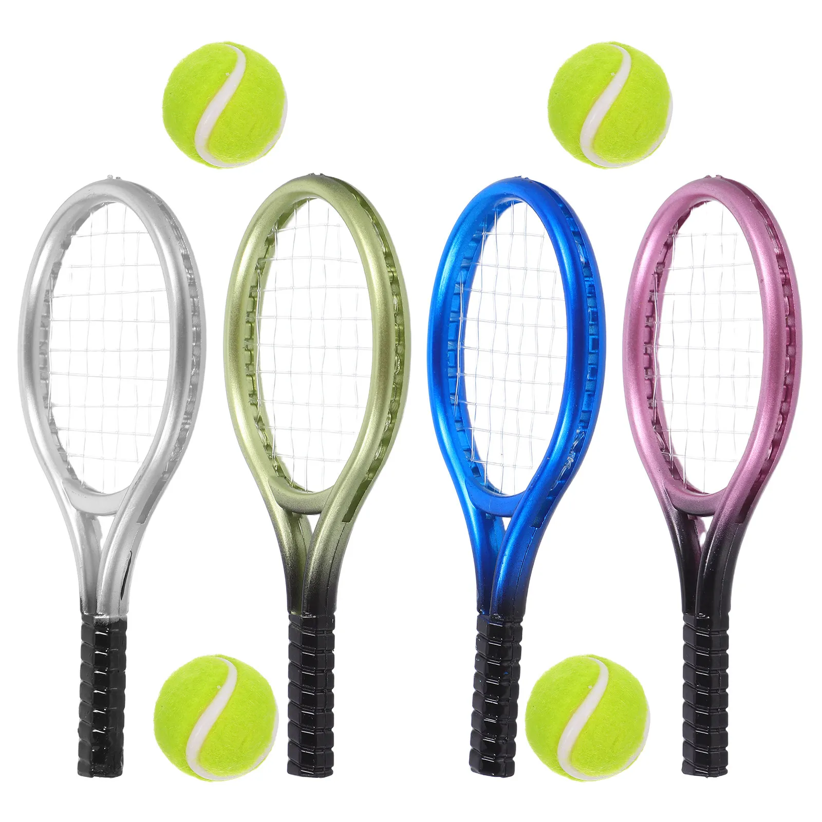 

1Set Miniature Tennis Racket Ball Set Mini House Decor Ornamental Tool for Micro Landscape Dollhouse Photography Props Display
