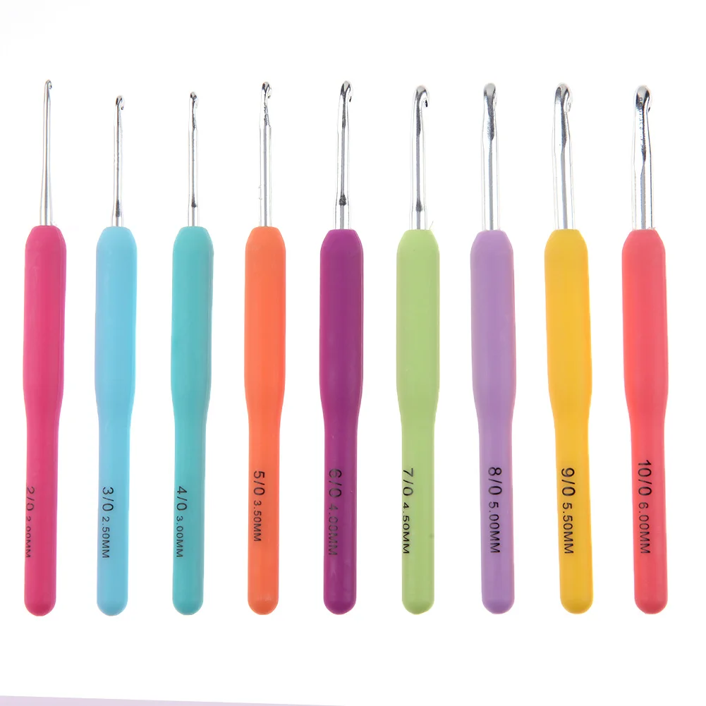 8/9PCS Silicone Grip Knitting Needles Colorful Crochet Hook Kits Soft Handle Crochet Hooks Sewing Knitting Yarn Accessories