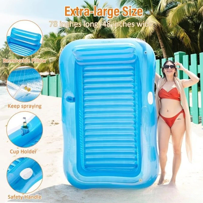 Water & Land Dual-Use Inflatable Floating Bed, Water Spraying Tanning Lounger, Inflatable Swimming Accessory Air Mattress