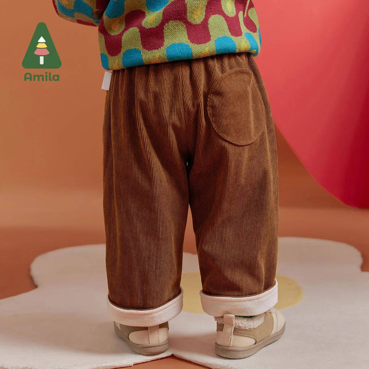 Amila Baby Children Casual Pants 2024 Winter New Multicolour Fleecing Soft Cosy Warm   Baby Clothing