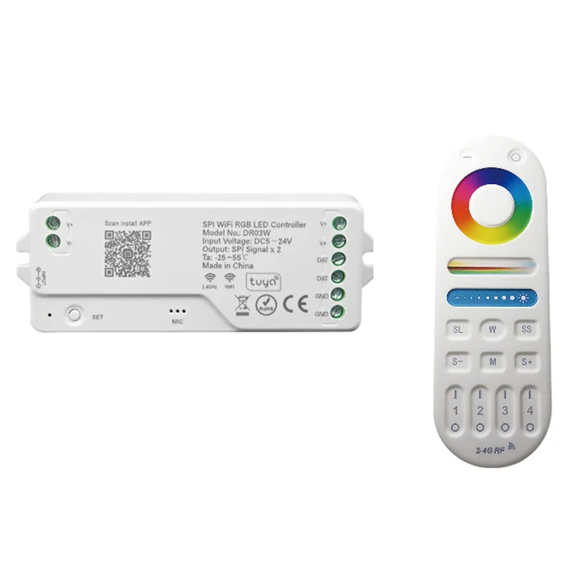 

AA81-DR03W TUYA SPI WIFI RGB светодиодный контроллер диммер работает с Google Alexa Home Wi-Fi беспроводное управление для светодиодной ленты RGB