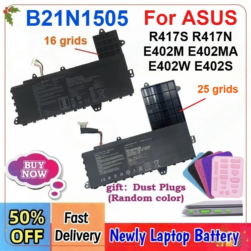 

Новинка: Аккумулятор для ноутбука 7.6V 4240mAh B21N1505 (25 или 16 ячеек) для ASUS R417S R417N E402M E402MA E402W E402S