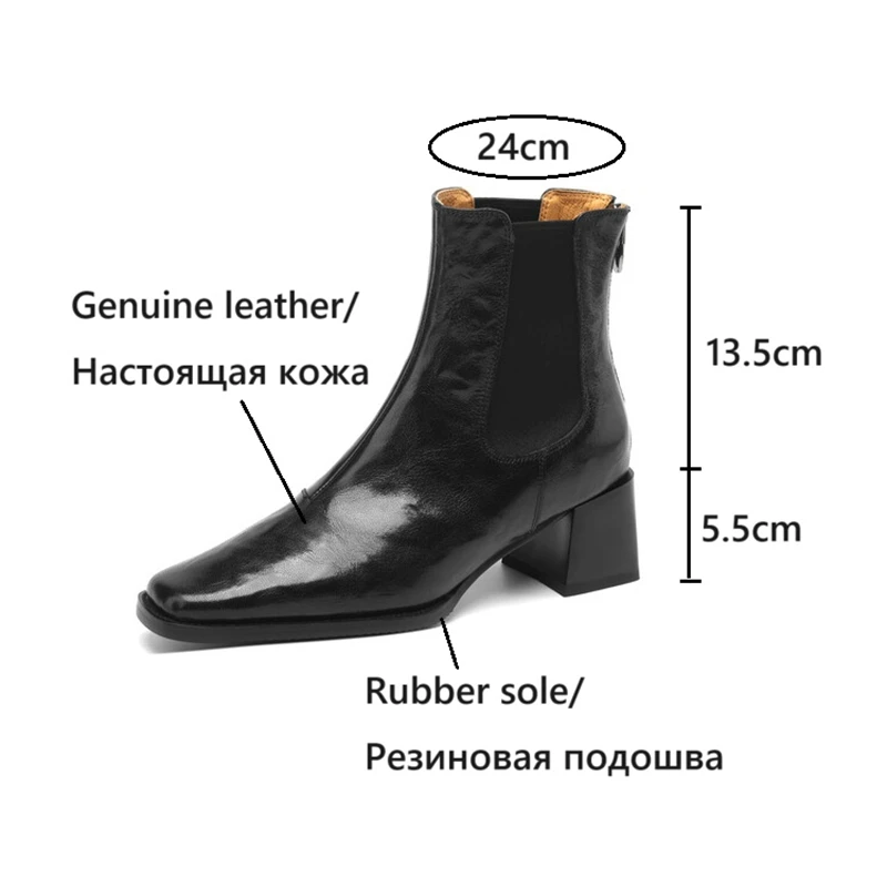 NEW Autumn Women Boots Genuine Leather Shoes for Women Square Toe Chunky Heel Shoes Zipper Modern Boots Handmade Short Boots