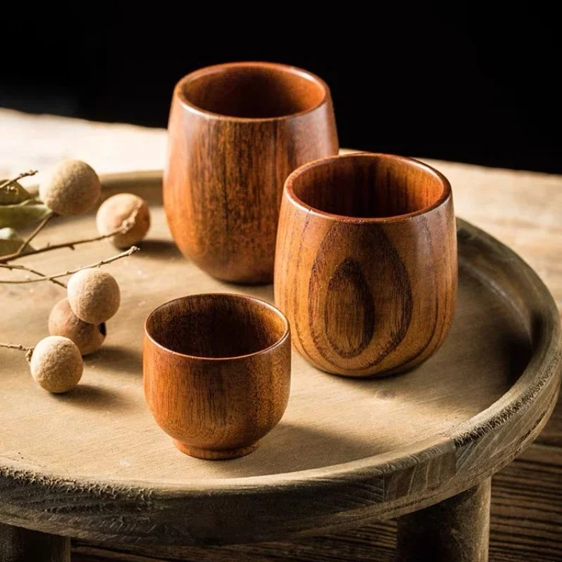 Japanese-Style Solid Wood Cups Vintage Restaurant-Style Home Wooden Water Cups Casual Wooden Cups Wooden Tableware - Detail 1