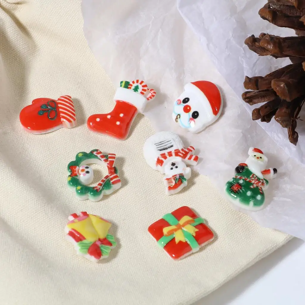 20 PCs Christmas Series Resin Embellishments Christmas Santa Claus Multicolor Resin Cabochon for DIY Christmas Jewelry Gifts