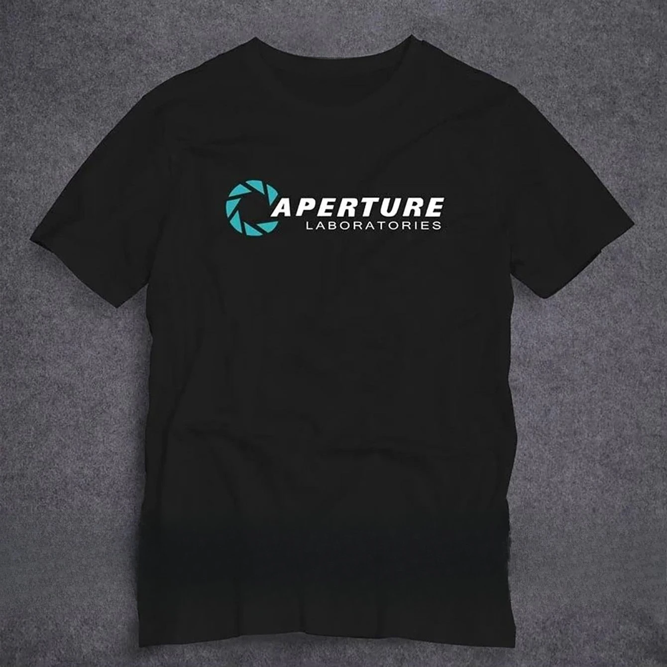 Men's Portal 2 Aperture Labs Logo Cotton T-Shirt - Black Video Game Theme Short Sleeve Crew Neck Gamer T-Shirt