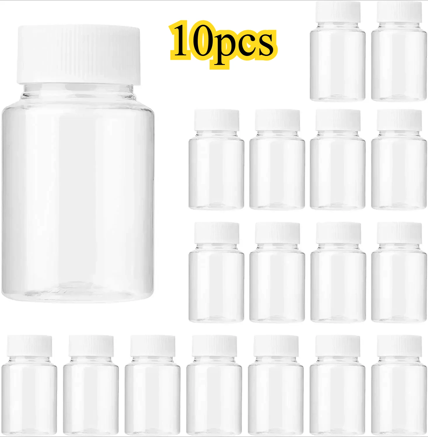 10pcs 15ml-100ml Empty Refillable PET Transparent Plastic Jar Bottle Travel Cosmetic Container Pot Holder Case Plastic Screw Lid