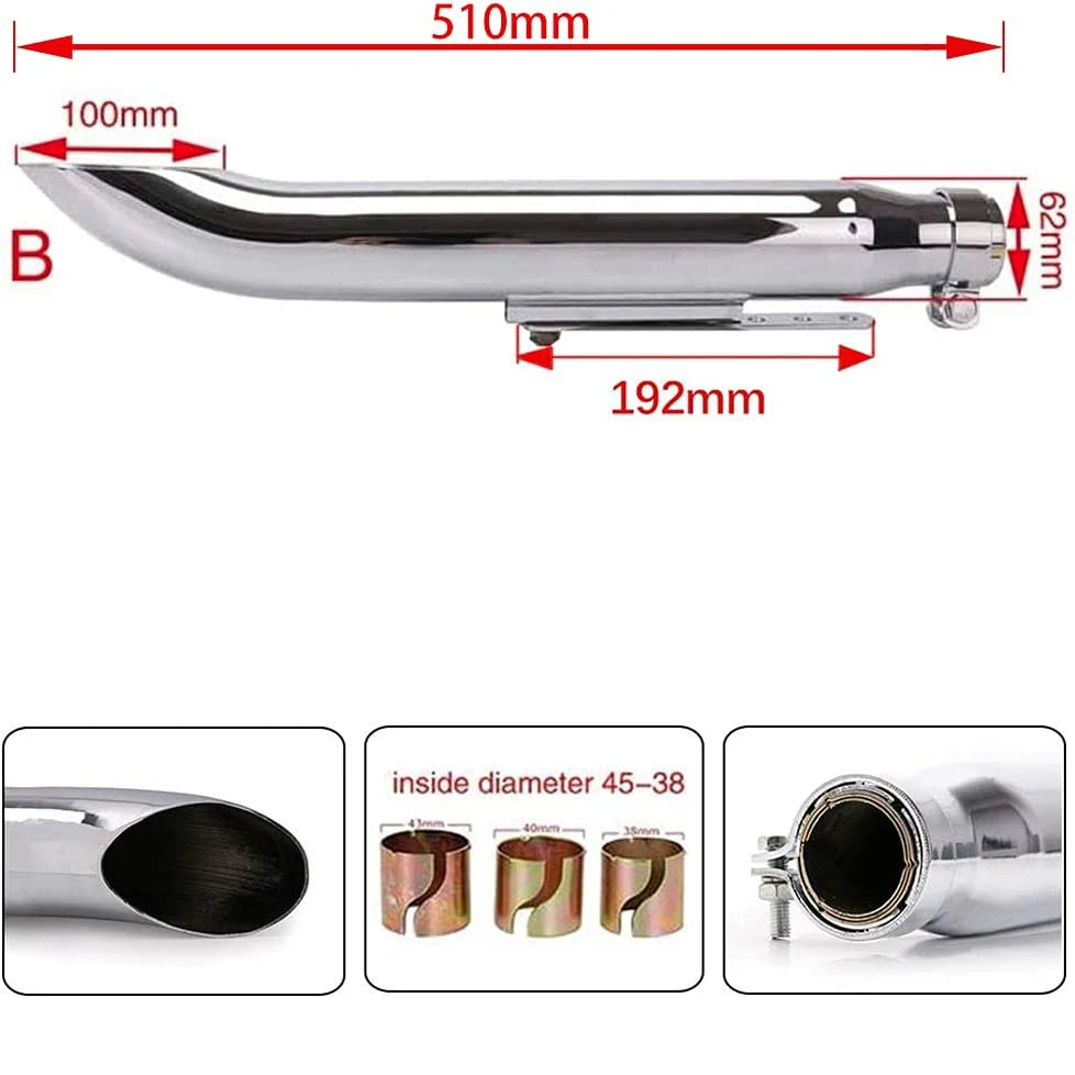 Chrome Motorcycles Slash Cut Exhaust Muffler Pipe for 1-3/8\