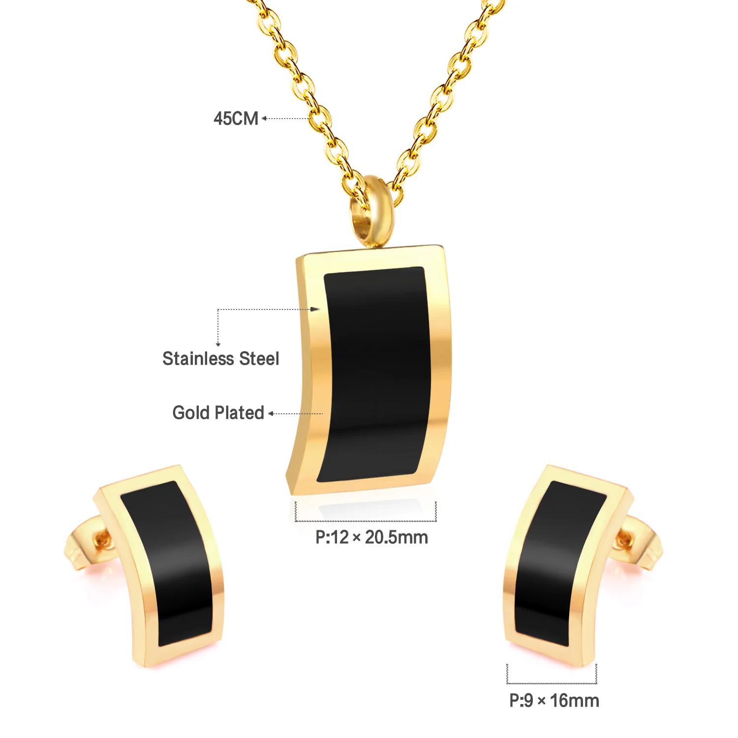 LUXUSTEEL Vintage Black White Shell Pendant Necklace Earrings Sets For Women Men Gold Color Stainless Steel Dubai Jewelry Sets