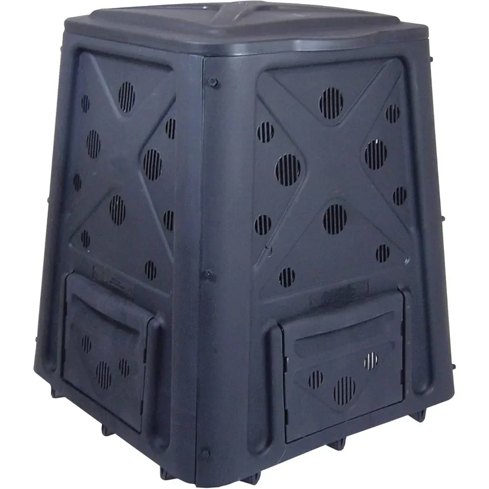 

65 Gallon Outdoor Composting Bin with Detachable Lid, 4 Door Channels and Multiple Ventilation Holes, Black