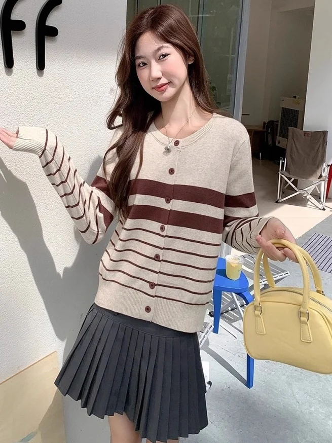 

Свободный крой Long Sve круглый вязаный кардиган женский осенне-зимний новый повседневный утягивающий свитер топ для девочек