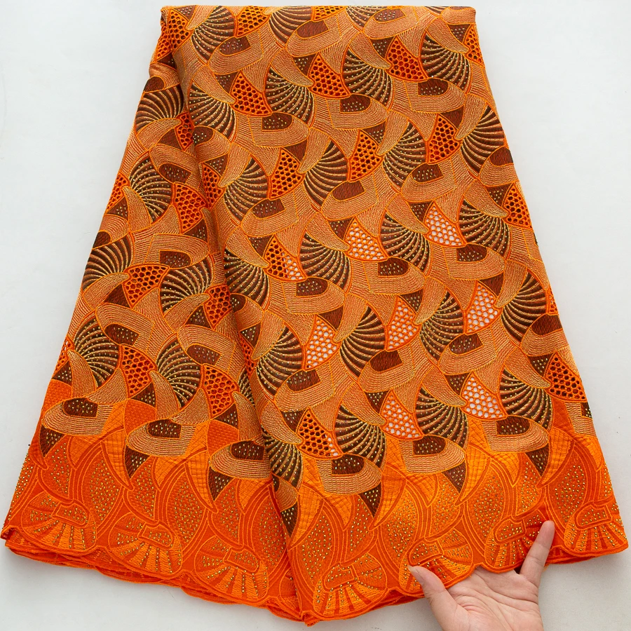 tissu-africain-en-dentelle-de-coton-vibrant-avec-motifs-geometriques-orange-marron-textile-doux-et-respirant-pour-robes-traditionnelles