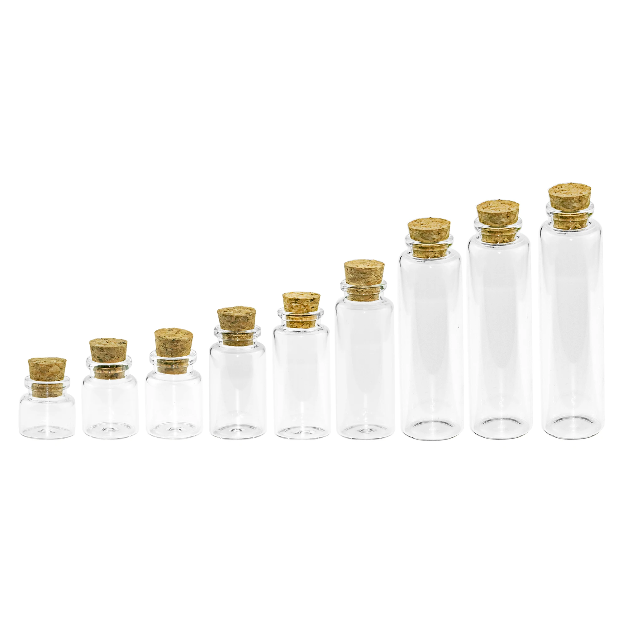 10ml/15ml/20ml/25ml/30ml/40ml/50ml/60ml Corks Glass Bottles Stopper Crafts Jars Transparent Empty DIY Small Vial Bottles 12Pcs