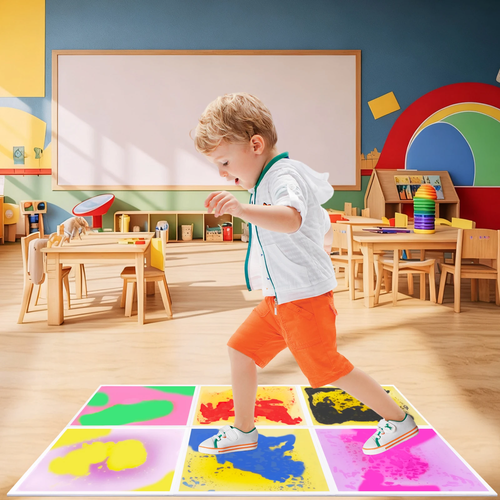 6 STKS Kleurrijke Zintuiglijke Vloermatten voor Kleuters Vloeibare Zintuiglijke Bordtegels voor Dagverzorging En Huizen