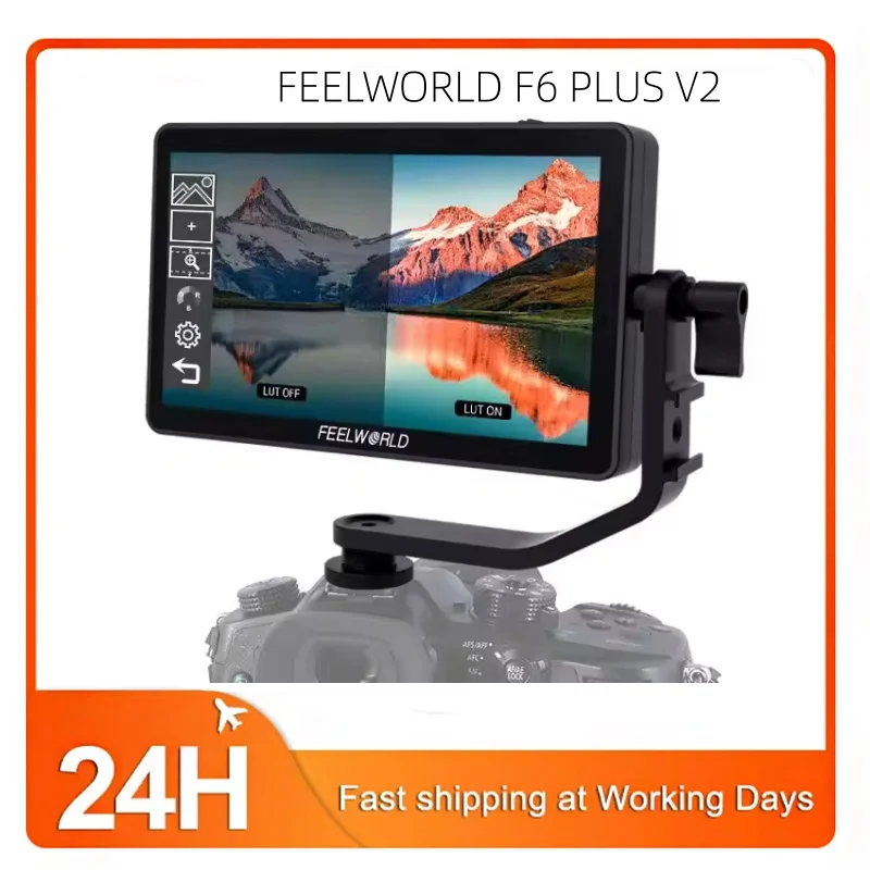 FEELWORLD F6 Plus V2 Lightweight Touchscreen Camera Monitor 4K HDMI In 450nit Sun Visor For Interview Vlog Mobile Video