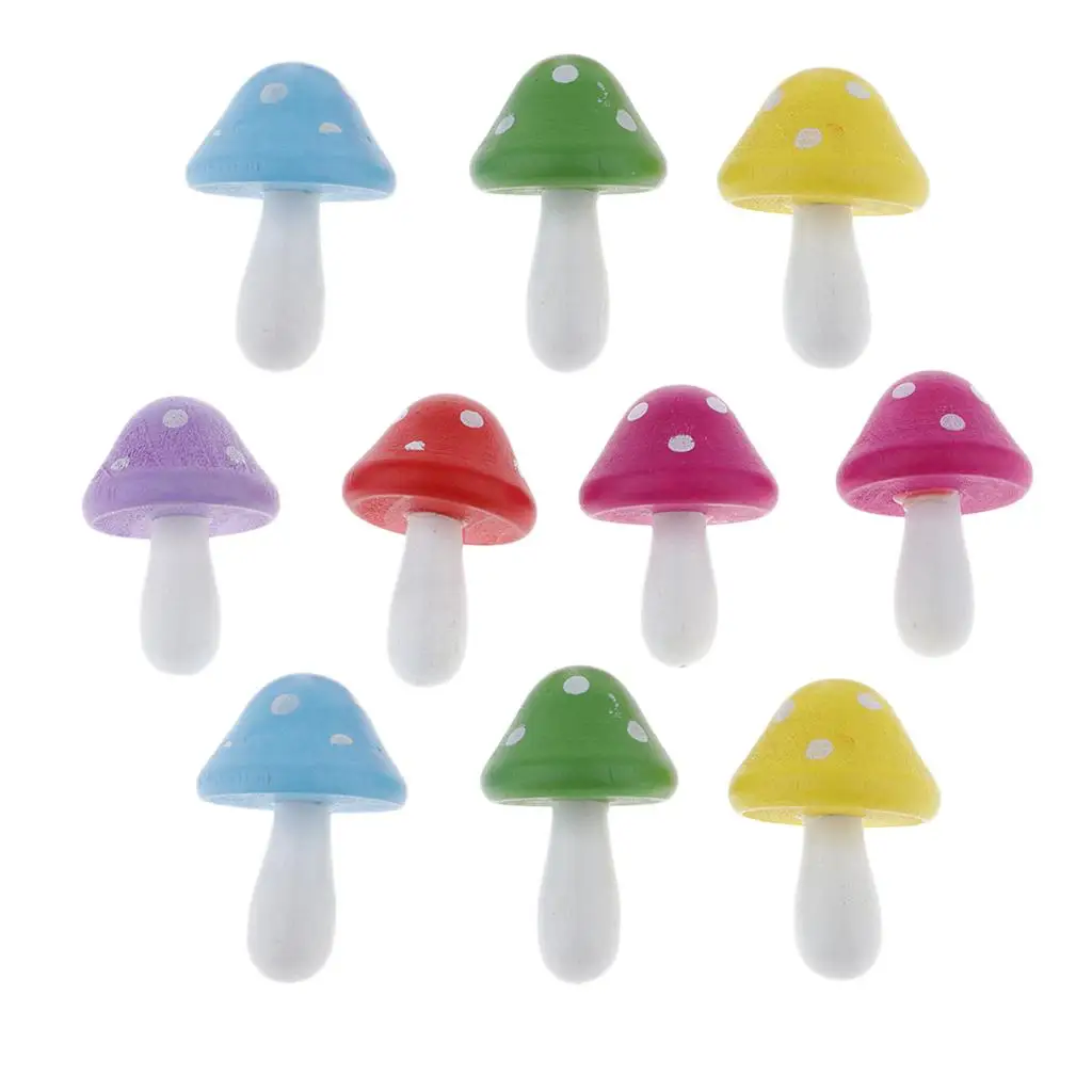 10pcs Colorful Wooden Mushrooms Decorative Figurines Statue Crafts Decors