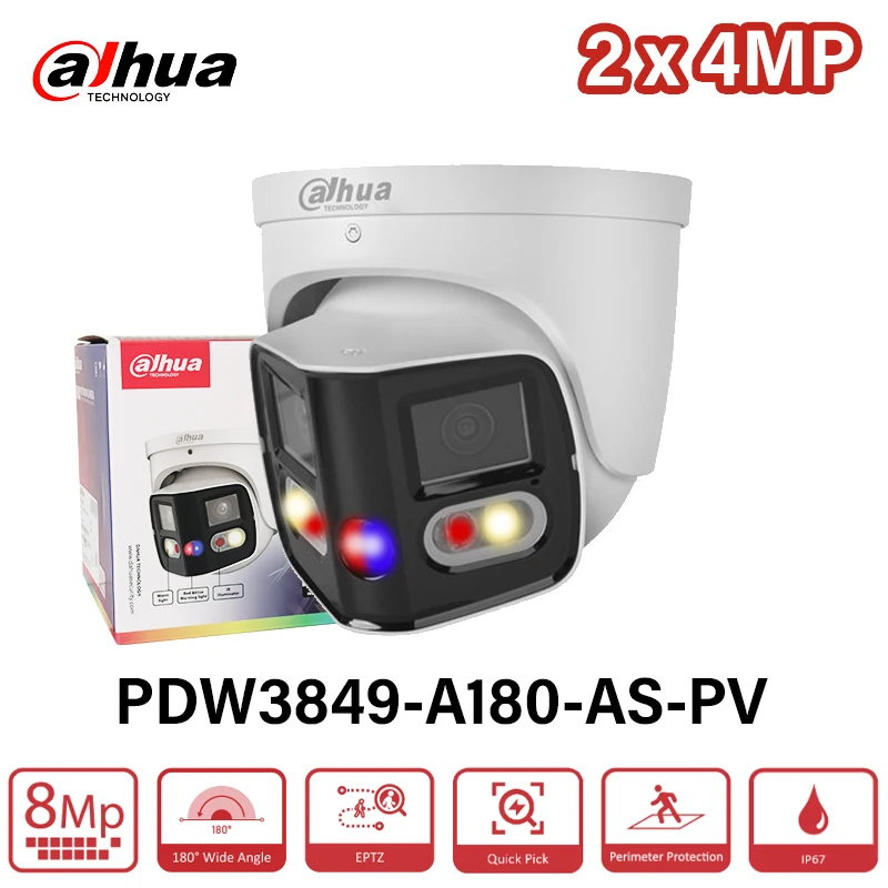 Dahua 8MP TiOC EPTZ Camera Smart Sound & Light Alarm 180° Wide Angle Dual Lens Security Cam Two way Talk SMD PDW3849-A180-AS-PV