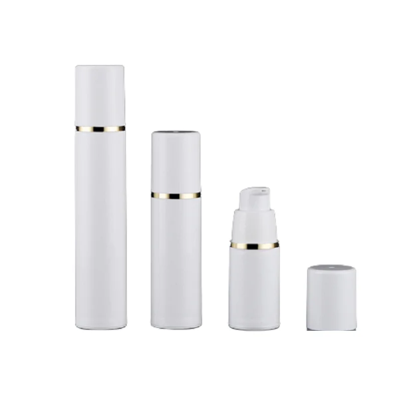 

10pcs Airless Pump Bottle White PP Plastic Gold Silver Ring Cosmetics Travel Cream Lotion Vacuum Refillable Bottles 15/30/50ml