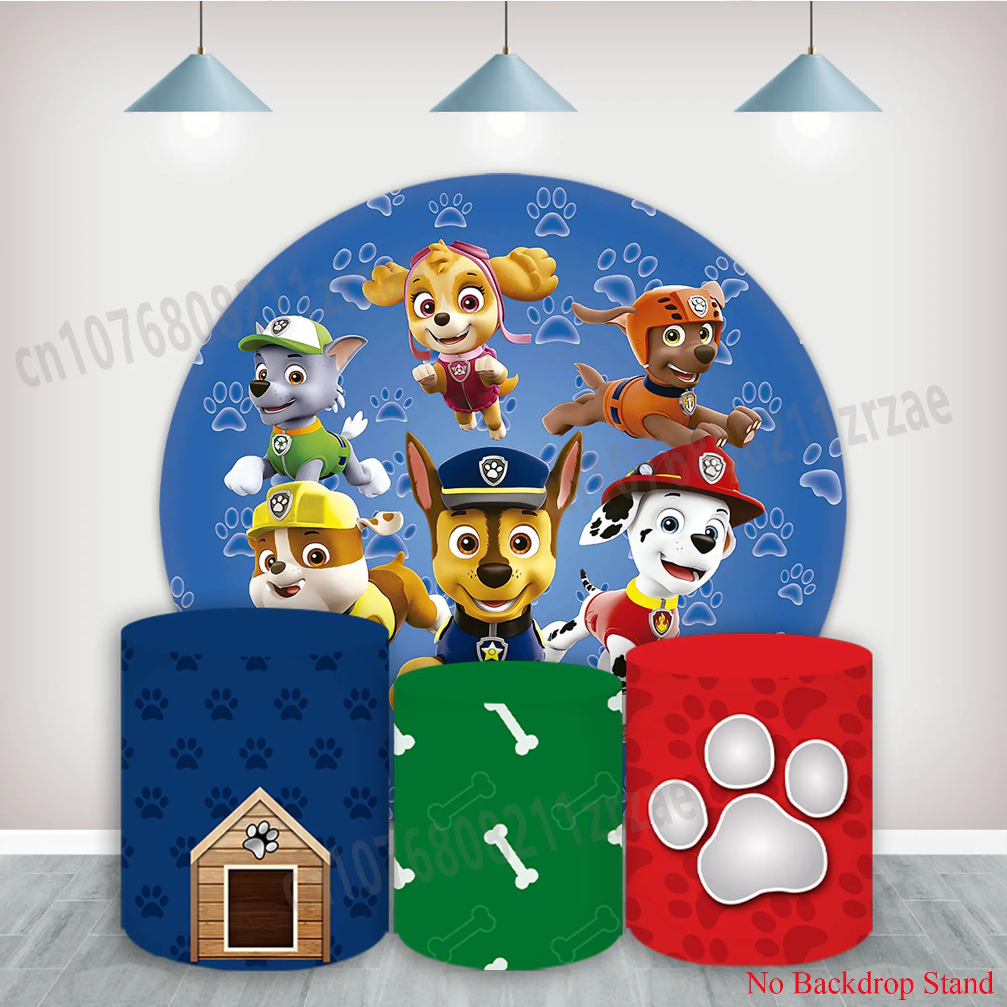

Paw Patrols Round Cartoon Dog Backdrop Boys Birthday Party Baby Shower Banner Photography Background Decor Cylinder Poster Cover