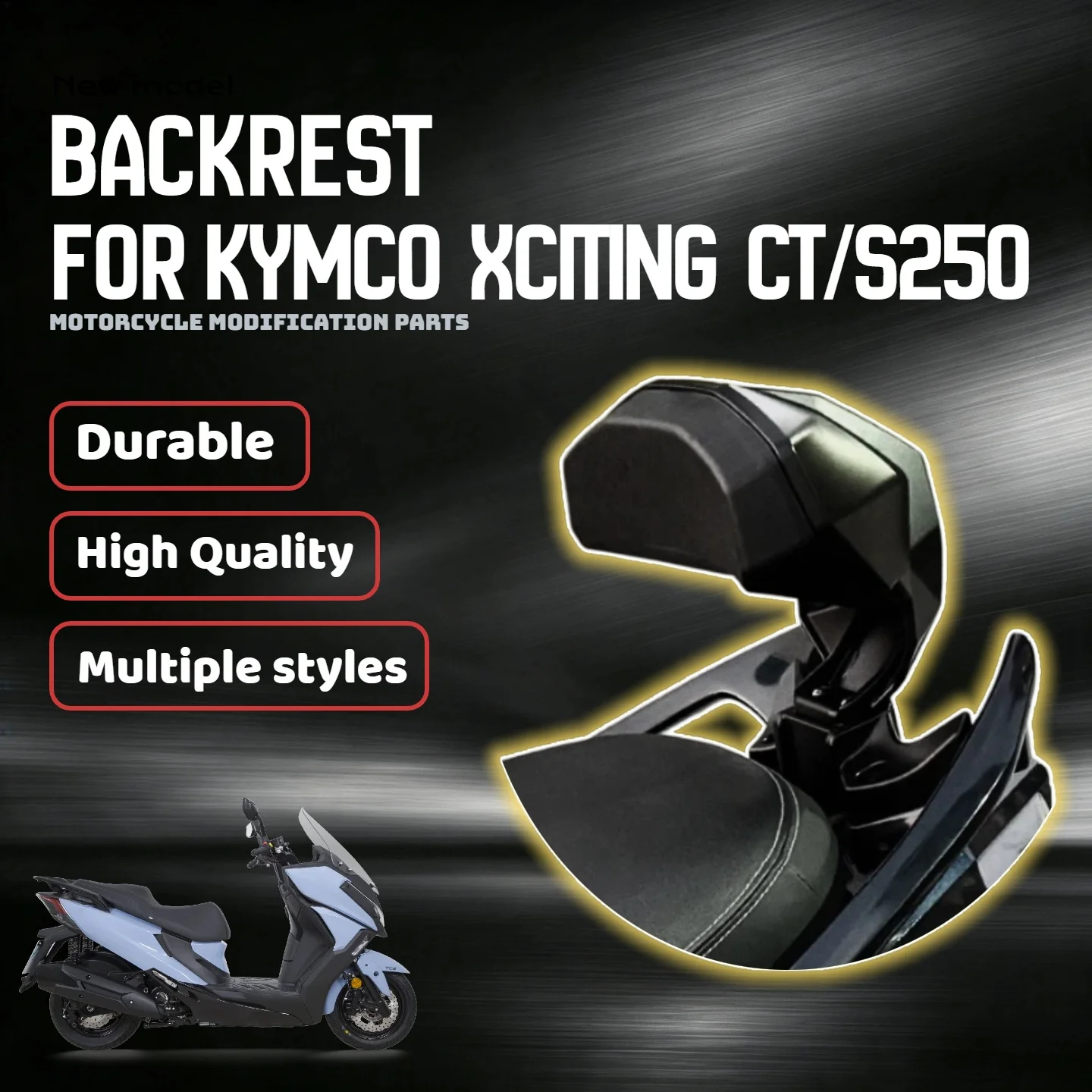 For Kymco Xciting S250 CT250 New Aluminum Rear Backrest, OEM Style Passenger Lumbar Support Backrest