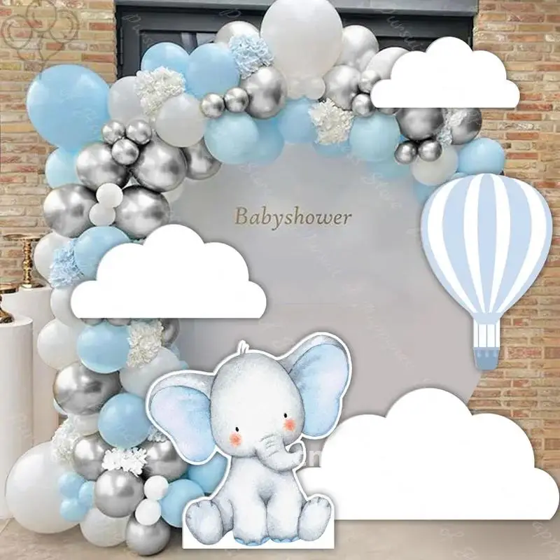 Cute Elephant Cutout Backdrop 18/24/36inch Shape Elephant Light Blue Balloon Arch for Baby Shower Birthday Baptism Wedding Deco