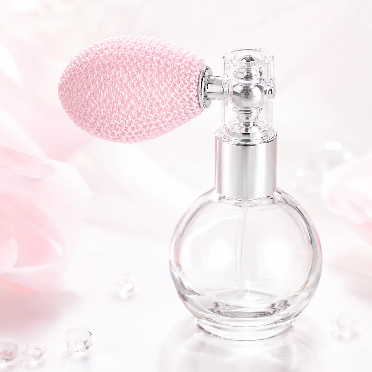 Refillable Glitter Spray Bottle, Pink Vintage Fine Mist Atomizer for Body Shimmer Perfume, Travel Beauty Tool