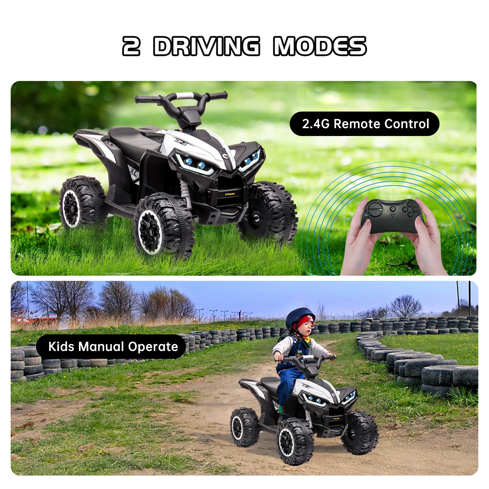 el coche para niños, vehículos ATV eléctricos de 12 V con telecomando, juguete de paseo en ATV alimentados por batería, con música