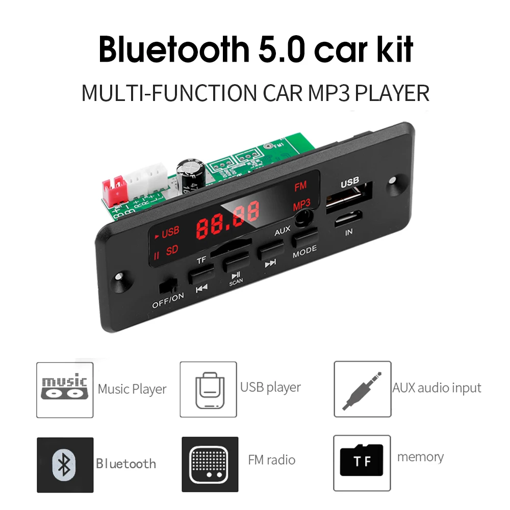 50W Amplifier DC 6-12V MP3 Decoder Board 2x25W Bluetooth Car MP3 Player USB Recording Module FM AUX Radio For Speaker Hands-free