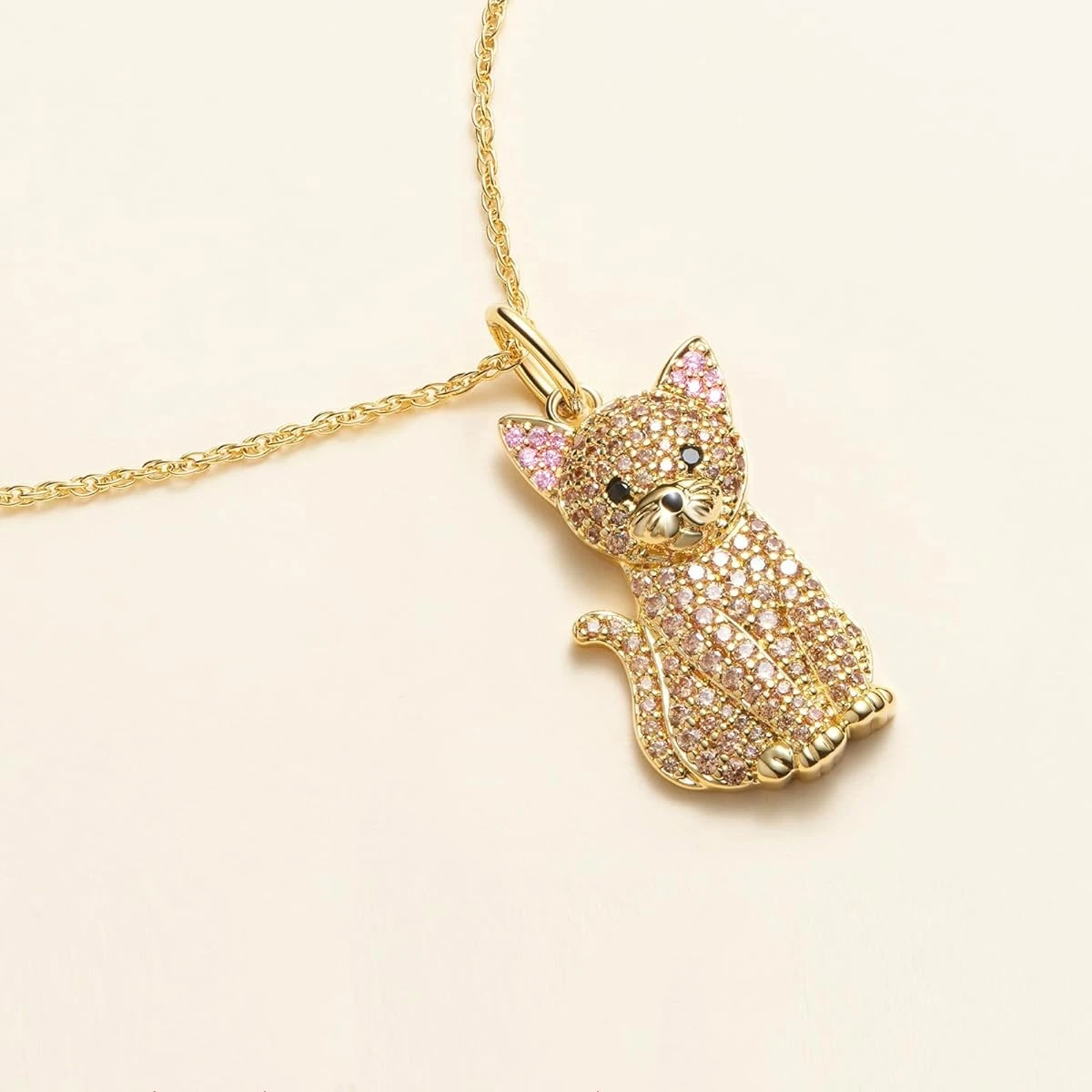 Exquisite Cute Yellow Pink Ear Cat Pendant Necklace for Women Elegant Pet Kitten Jewelry Animal Party Accessories Cat Lover Gift