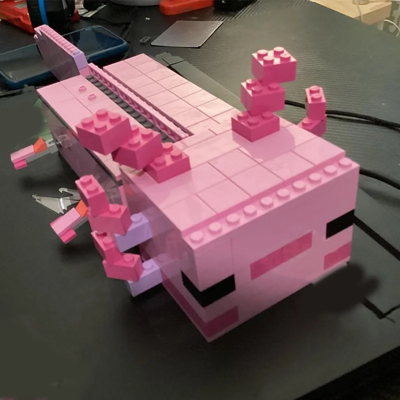 249 قطعة MOC My World Axolotl Gear ألعاب الفيديو ونموذج بناء هدايا عيد الميلاد كتل لتقوم بها بنفسك فكرة اللعب التعليم الطوب عيد ميلاد