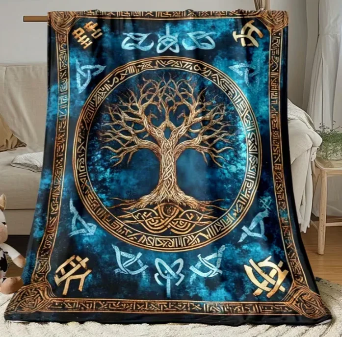 Viking Style Tree Of Life Print Portable Blanket Throw Sofa Bed Travel Camping Livingroom Office Couch Chair Blanket