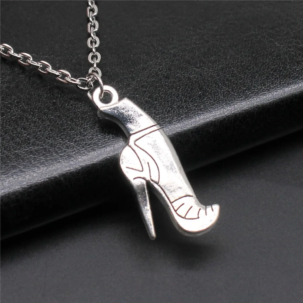 Fashion Simple Vintage Antique Silver Color 35x14mm High-Heeled Boots Pendant Necklace For Women