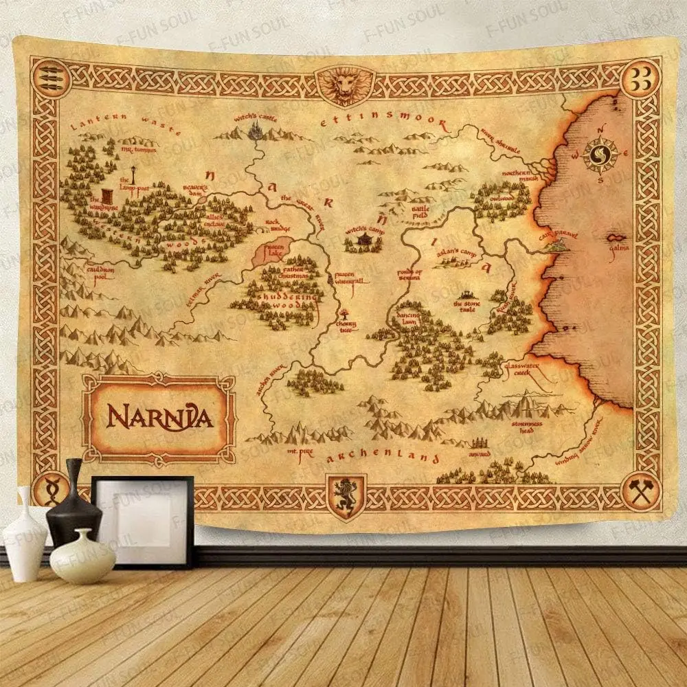 Retro Map Poster Tapestry Film Game Themed Wall Art Flannel Decor for Living Room Bedroom Home Aesthetic
