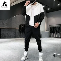 Ropa Deportiva informal para hombre, chaqueta y pantalones con capucha, traje deportivo para correr, Hip Hop, primavera y otoño, 2 piezas