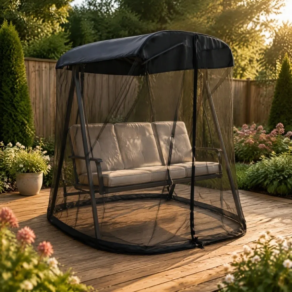 200x125x200cm Patio Swing Net Cover Steel Wire Frame Widened Bottom Design Mesh Net Tent Zipper Door High Density Mesh